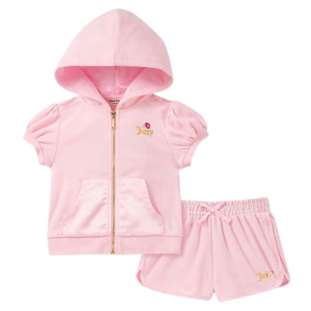 JUICY COUTURE BABY GIRL FLORAL AND FOIL LOGO ZIP-UP HOODIE AND SHORT SET